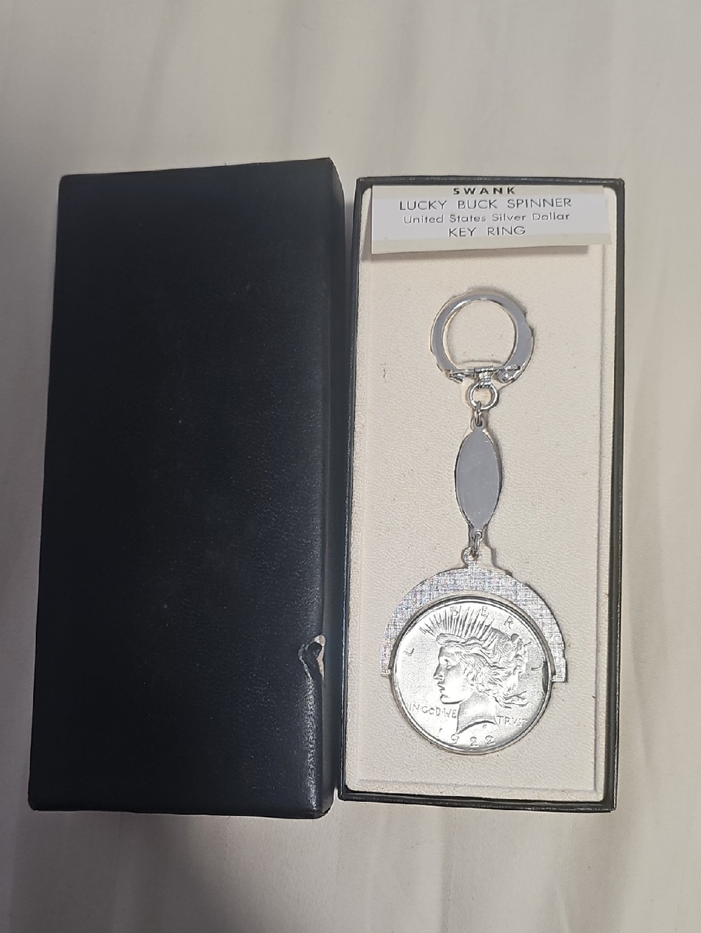 SWANK Real 1922 Peace Silver Dollar Coin Lucky Buck Spinner Keychain